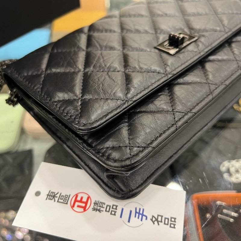 東區正精品㊣CHANEL A70328 2.55 WOC SO BLACK 近全新香奈兒黑色小牛皮黑鍊黑釦肩背包晚宴包斜背包 RZ4971-9