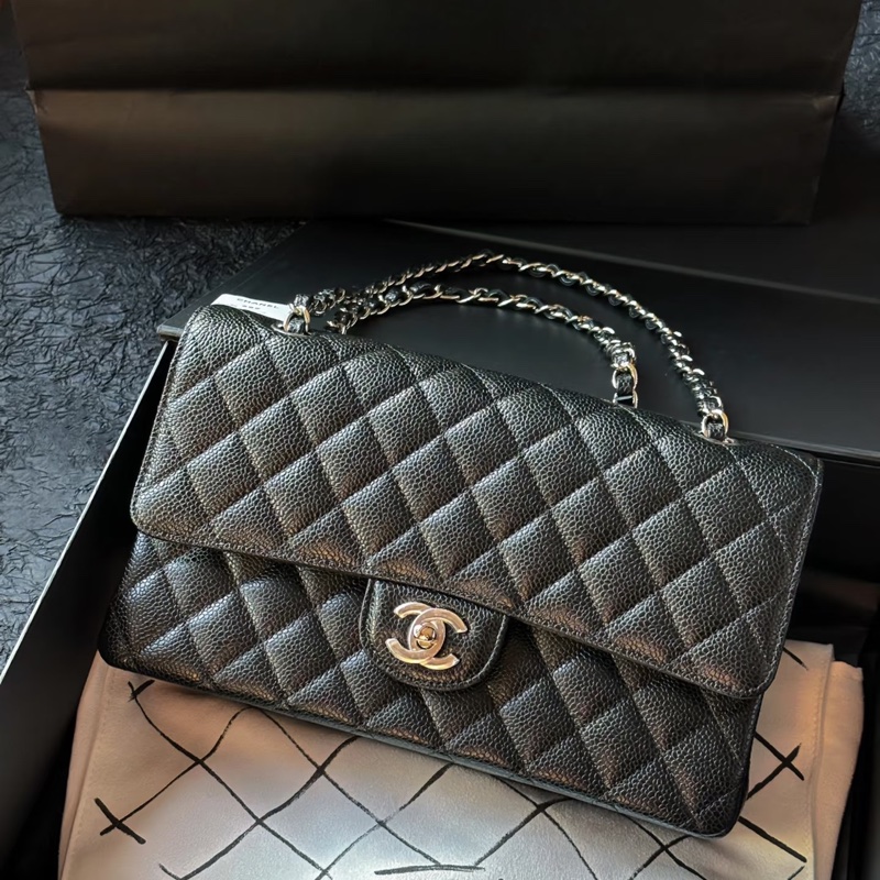 Chanel • 經典Cf 25 荔枝牛皮銀釦口蓋包 中號-1