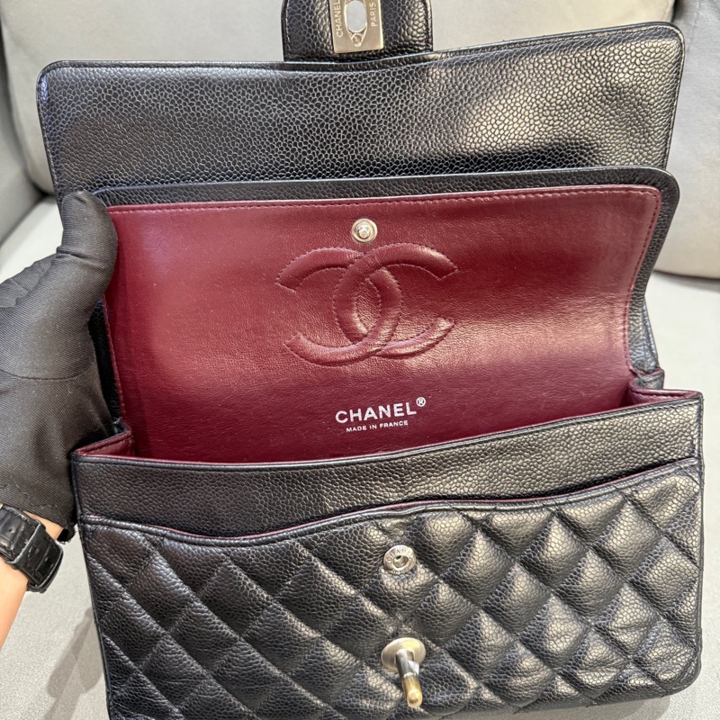 Chanel • 經典Cf 25 荔枝牛皮銀釦口蓋包 中號-9