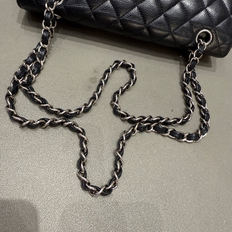 Chanel • 經典Cf 25 荔枝牛皮銀釦口蓋包 中號-10