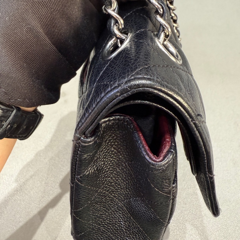 Chanel • 經典Cf 25 荔枝牛皮銀釦口蓋包 中號-14