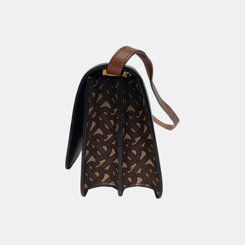 BURBERRY TB小號棕色塗層帆布TB斜挎包金色五金可拆卸肩帶-3