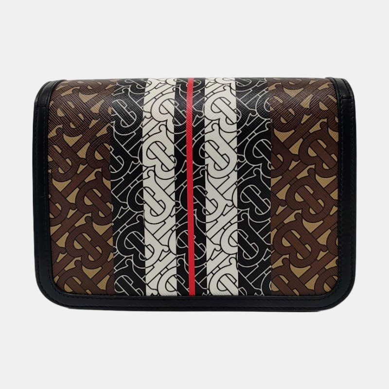 BURBERRY TB小號棕色塗層帆布TB斜挎包金色五金可拆卸肩帶-4