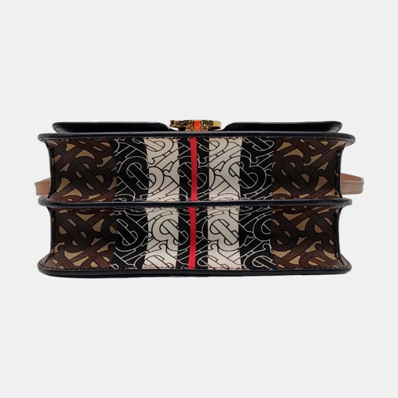 BURBERRY TB小號棕色塗層帆布TB斜挎包金色五金可拆卸肩帶-5