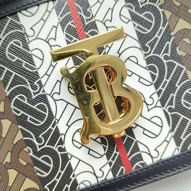 BURBERRY TB小號棕色塗層帆布TB斜挎包金色五金可拆卸肩帶-9