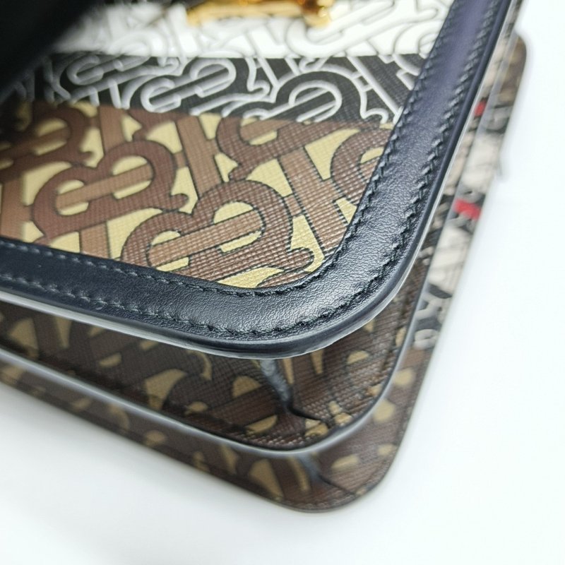 BURBERRY TB小號棕色塗層帆布TB斜挎包金色五金可拆卸肩帶-10