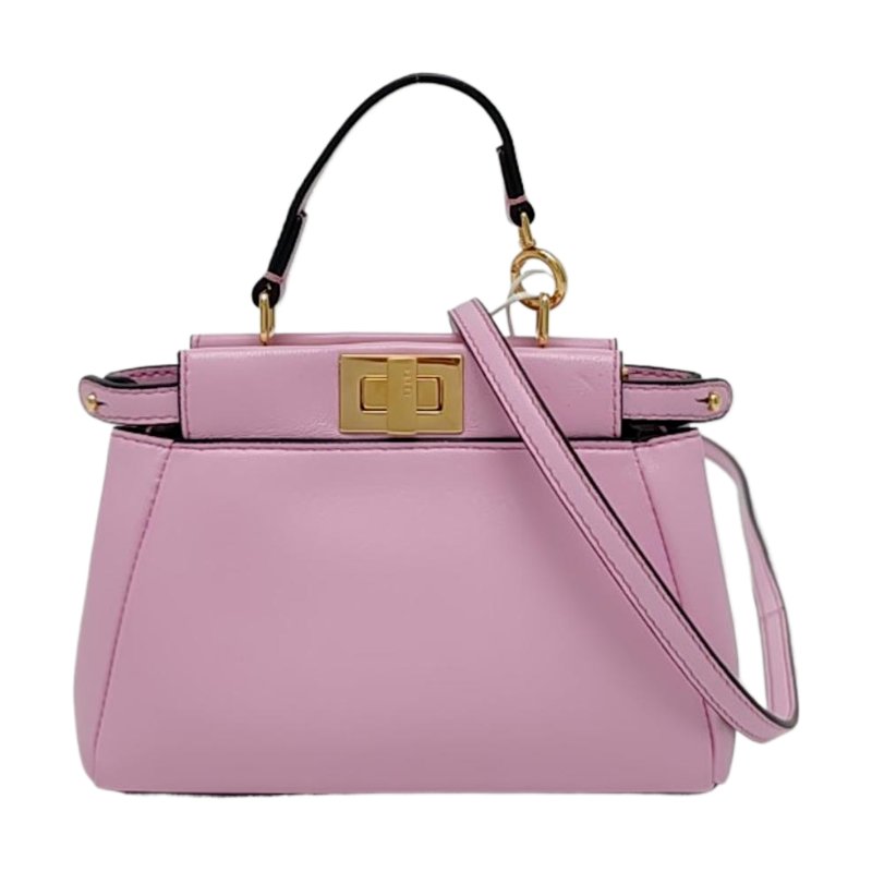 FENDI Peekaboo迷你粉色羊皮單肩包斜挎包手提包金色五金可拆卸肩帶配件齊全-0