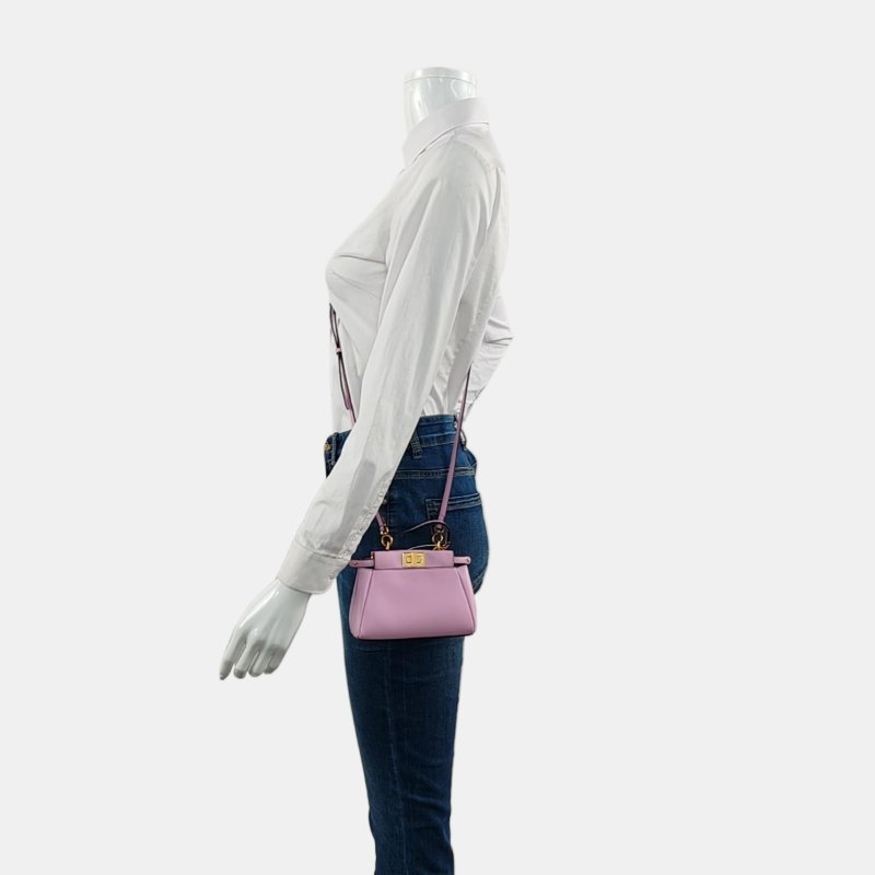 FENDI Peekaboo迷你粉色羊皮單肩包斜挎包手提包金色五金可拆卸肩帶配件齊全-1