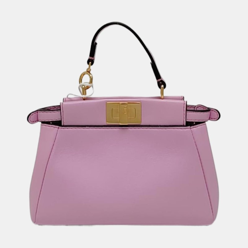 FENDI Peekaboo迷你粉色羊皮單肩包斜挎包手提包金色五金可拆卸肩帶配件齊全-4