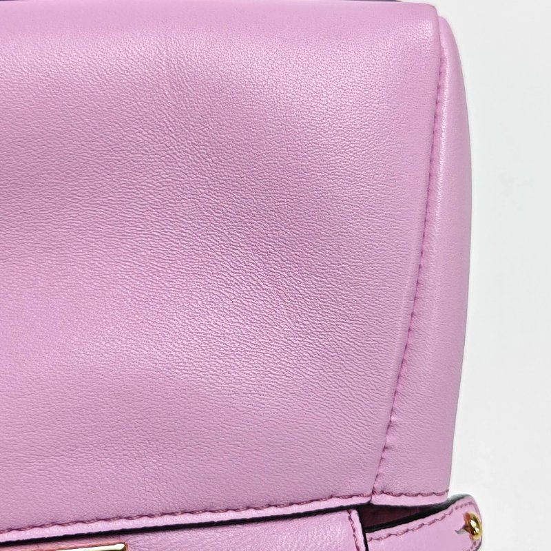 FENDI Peekaboo迷你粉色羊皮單肩包斜挎包手提包金色五金可拆卸肩帶配件齊全-9