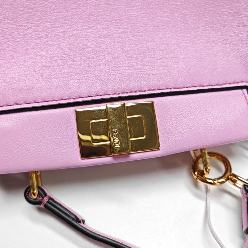 FENDI Peekaboo迷你粉色羊皮單肩包斜挎包手提包金色五金可拆卸肩帶配件齊全-11