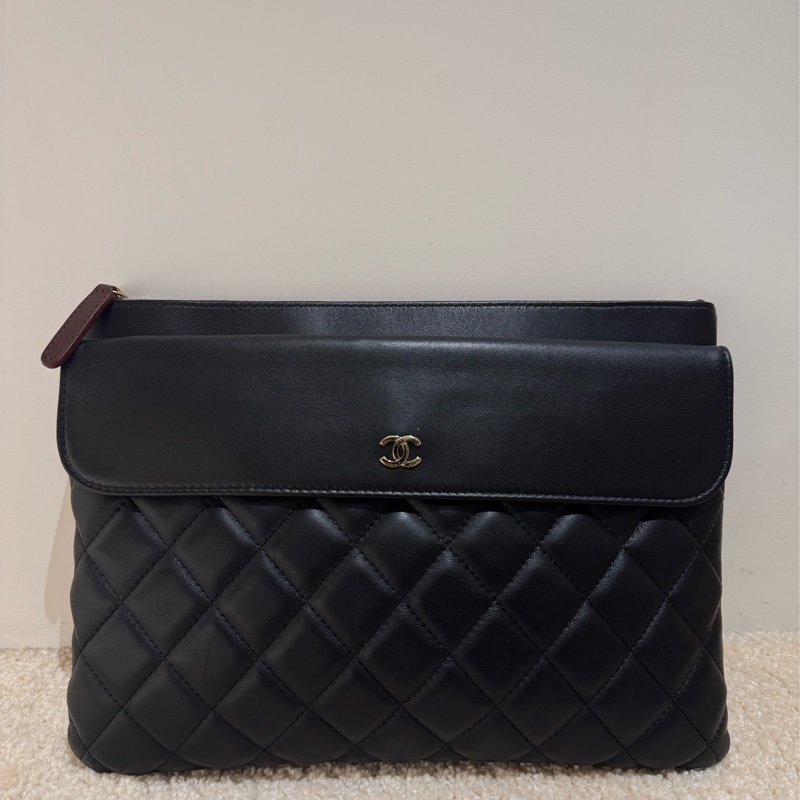 Chanel香奈兒小羊皮雙層手拿包-0