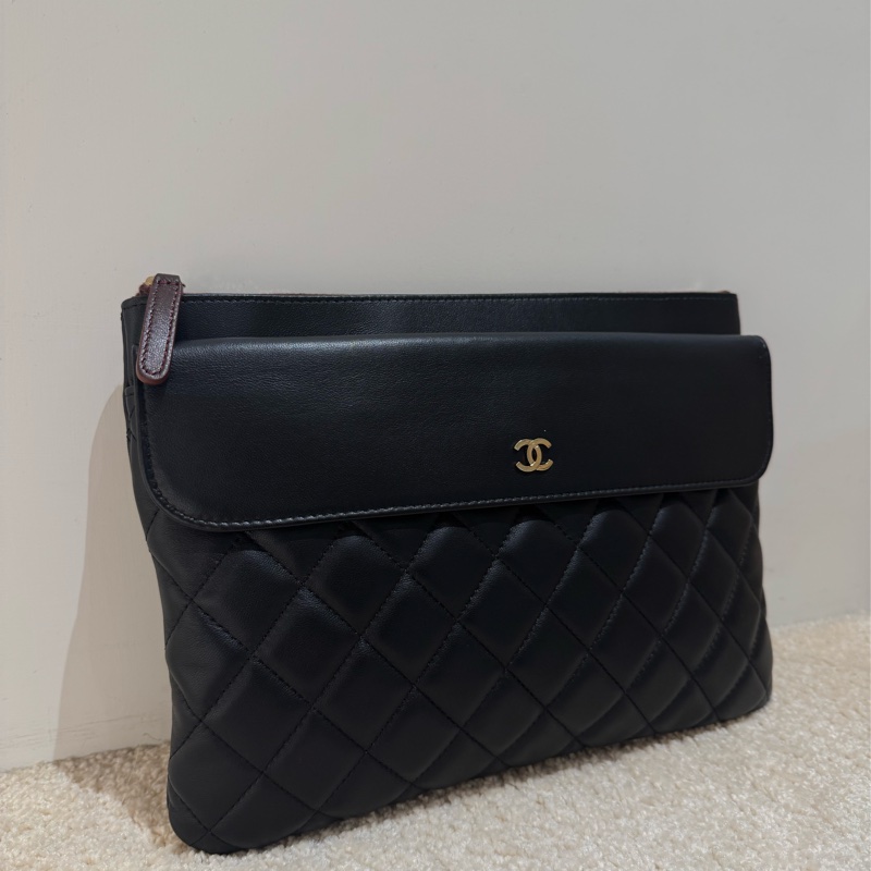 Chanel香奈兒小羊皮雙層手拿包-1