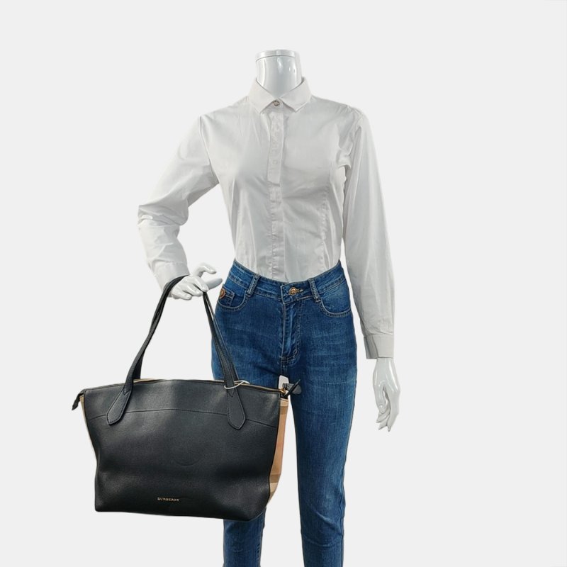 BURBERRY Welburn黑色牛皮手提包單肩包金色五金-1