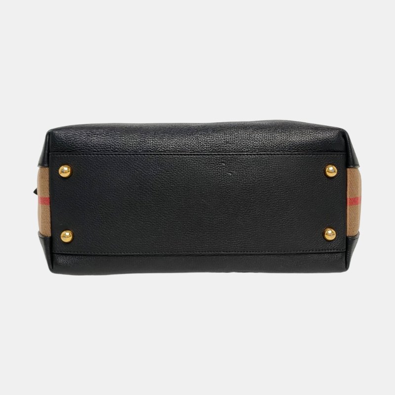 BURBERRY Welburn黑色牛皮手提包單肩包金色五金-5