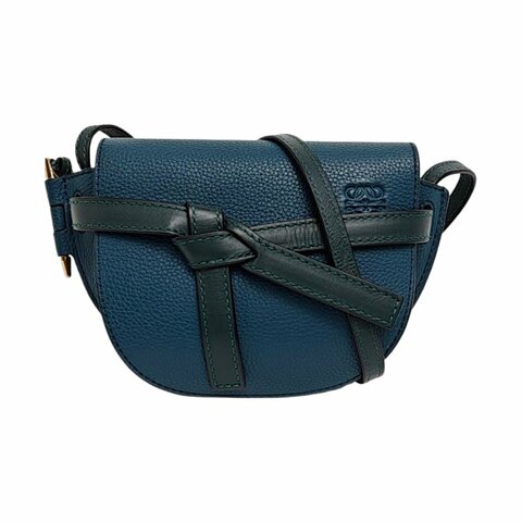 LOEWE Gate迷你藍綠色牛皮單肩包斜挎包金色五金