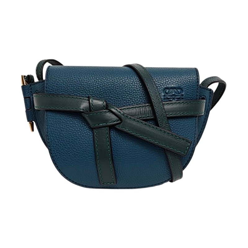 LOEWE Gate迷你藍綠色牛皮單肩包斜挎包金色五金-0