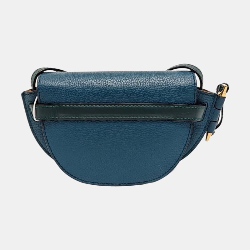 LOEWE Gate迷你藍綠色牛皮單肩包斜挎包金色五金-4