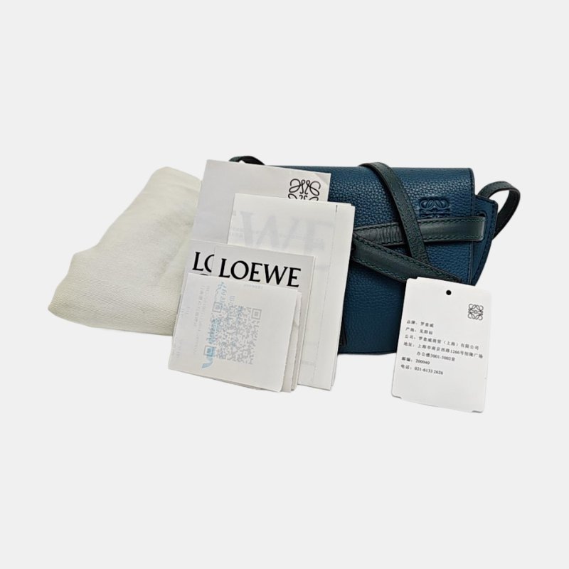 LOEWE Gate迷你藍綠色牛皮單肩包斜挎包金色五金-7