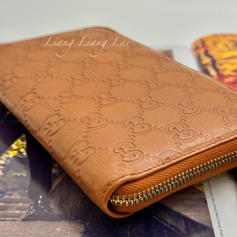 GUCCI 古馳 經典GG壓紋焦糖棕色拉鍊長夾-22