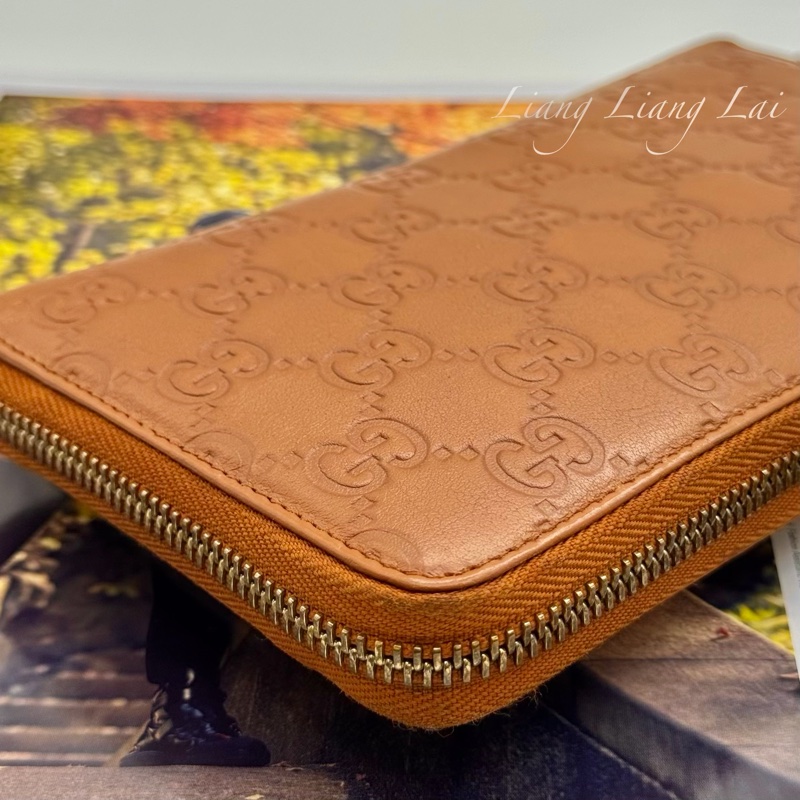 GUCCI 古馳 經典GG壓紋焦糖棕色拉鍊長夾-23
