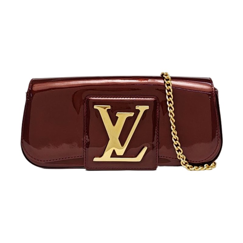 LOUIS VUITTON SOBE酒紅色漆皮手拿包金色五金-0