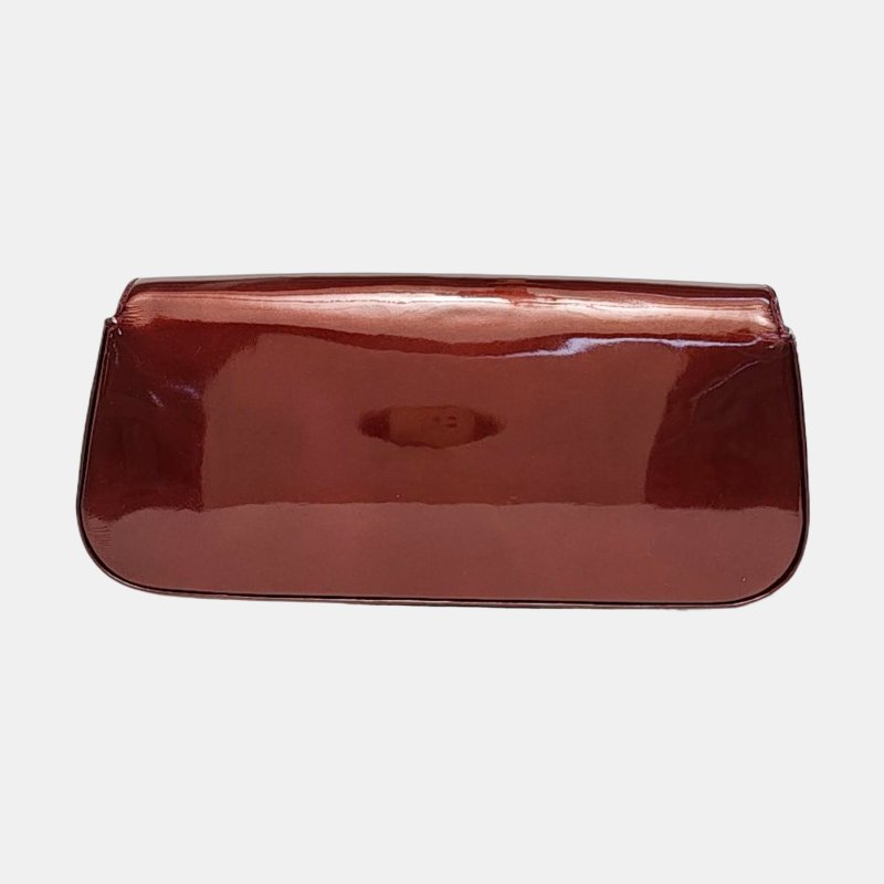 LOUIS VUITTON SOBE酒紅色漆皮手拿包金色五金-4