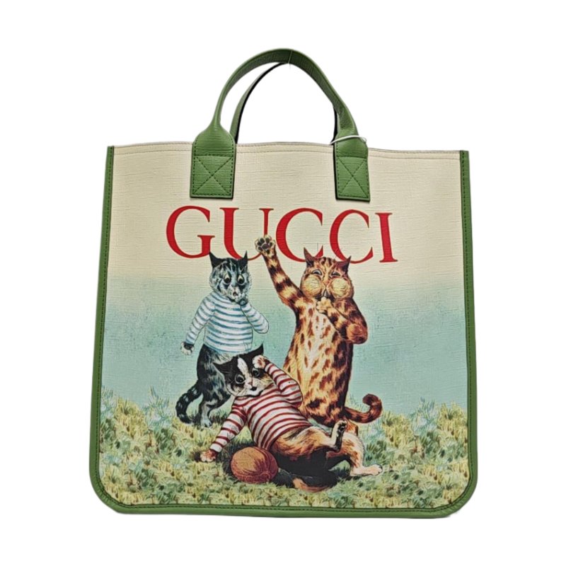 GUCCI托特包綠色塗層帆布印花手提包 9.8新-0