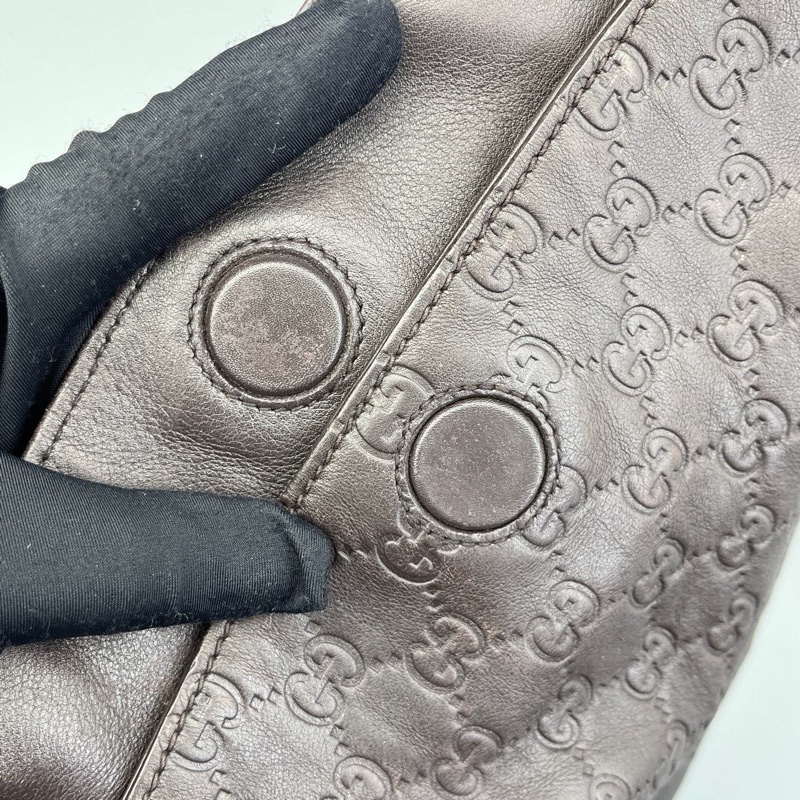 Gucci古馳餃子手提包褐色全皮壓花-7