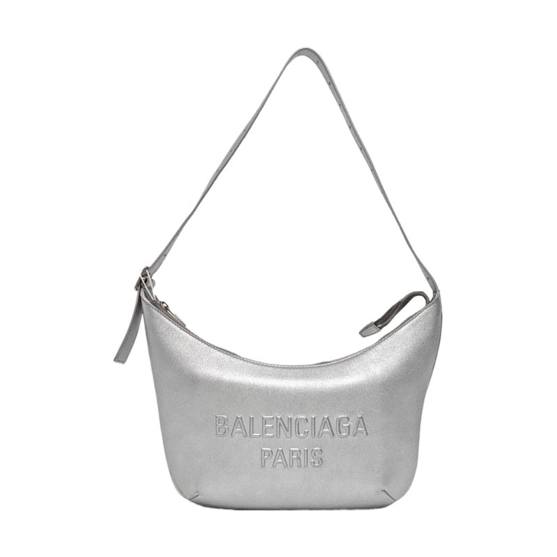 BALENCIAGA銀色皮革浮雕單肩包銀色五金-0