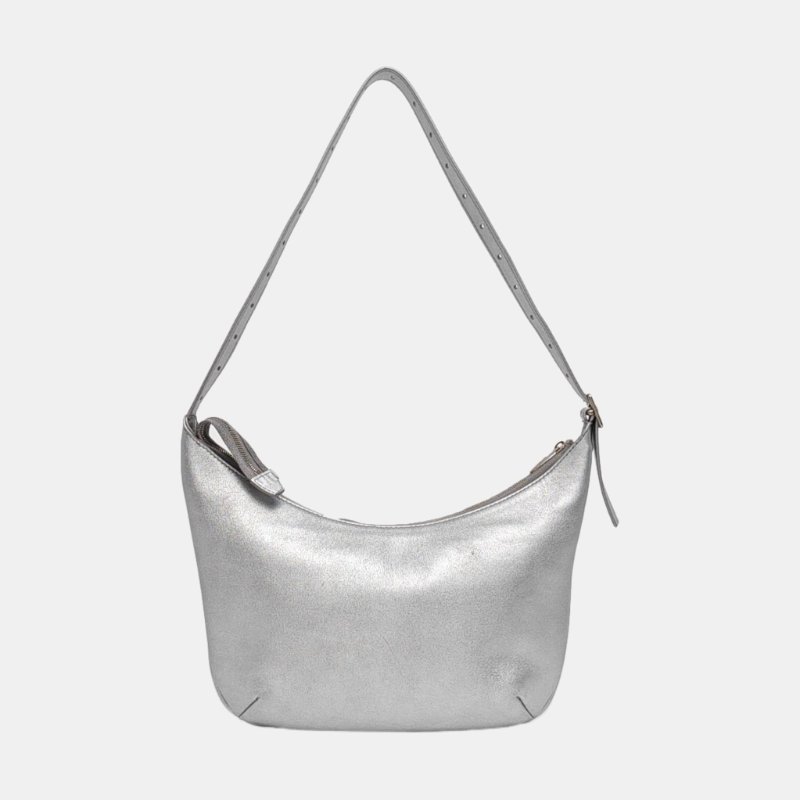 BALENCIAGA銀色皮革浮雕單肩包銀色五金-4