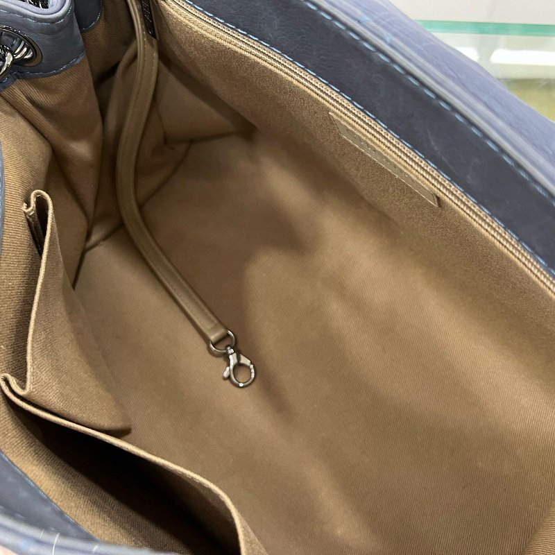 東區正精品㊣CHANEL 香奈兒灰藍色牛皮銀鍊大菱格掀雙C翻蓋肩背包 RZ4949-2