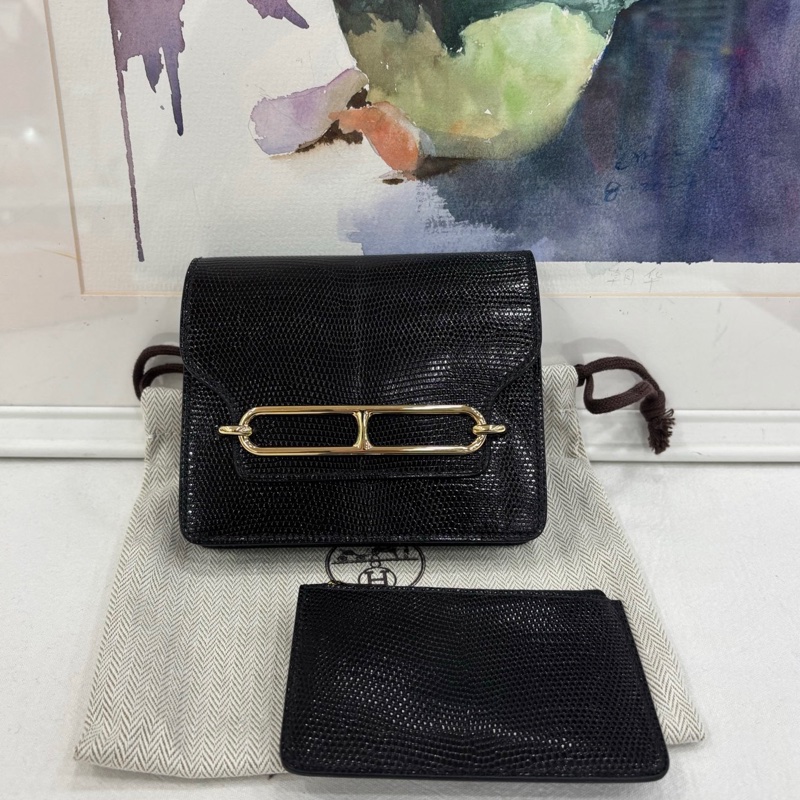 Hermes 愛馬仕roulis豬鼻子slim 黑金 U刻 蜥蜴皮 閒置-0