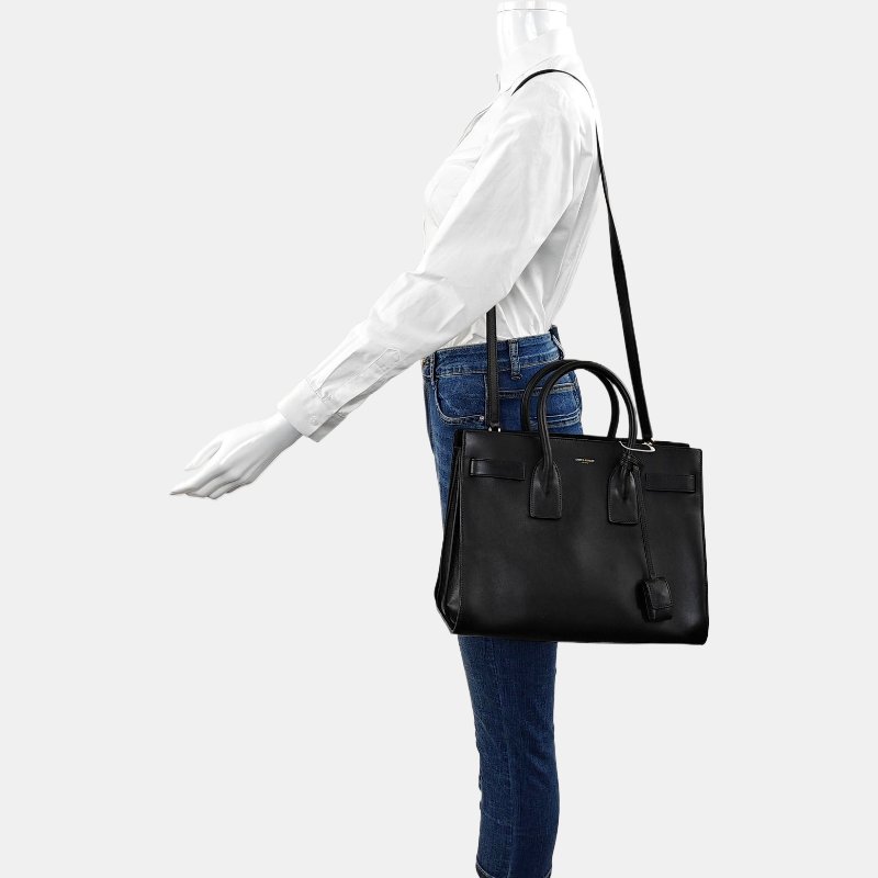 YSL SACDE JOUR小號黑色牛皮單肩包金色五金可拆卸肩帶-1