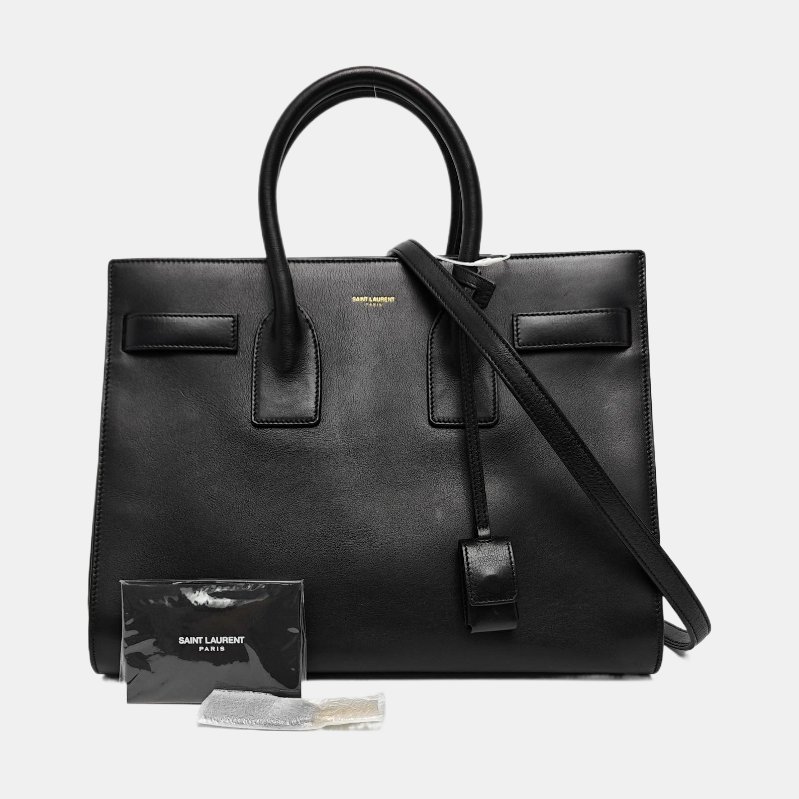 YSL SACDE JOUR小號黑色牛皮單肩包金色五金可拆卸肩帶-7