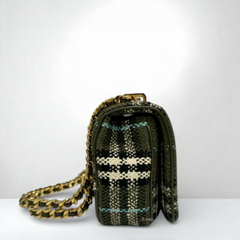 Burberry包包 橄欖綠毛呢格紋 Mini Lola 下蓋斜背包-1