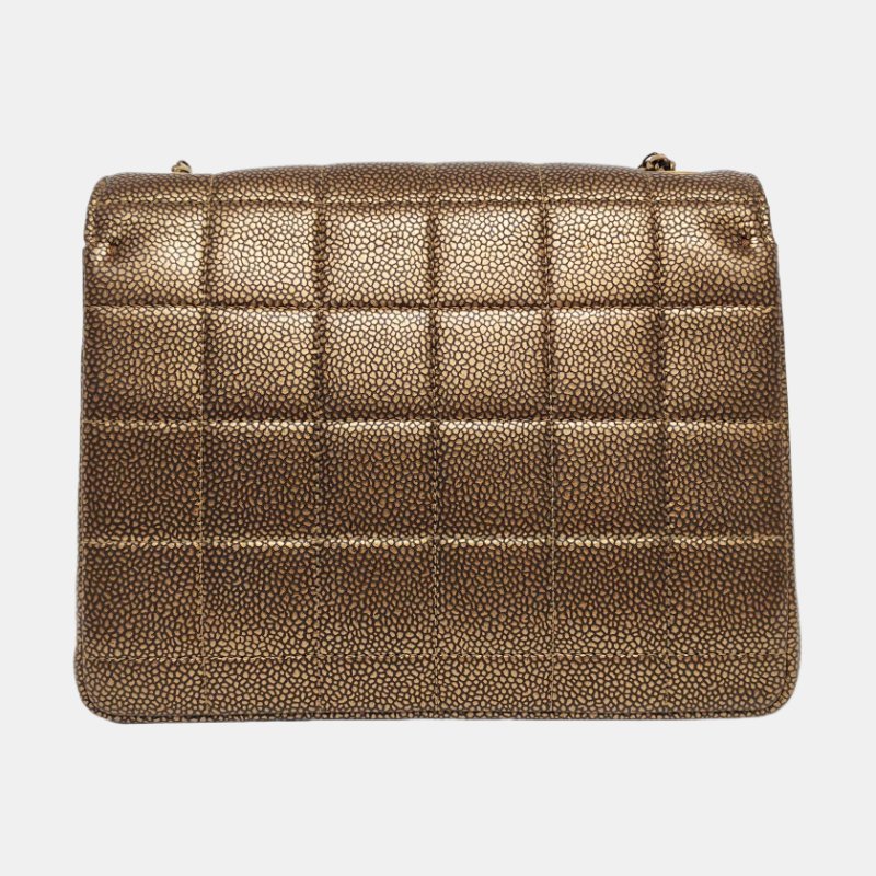 CHANEL金色牛皮絎縫單肩包金色五金14開-4