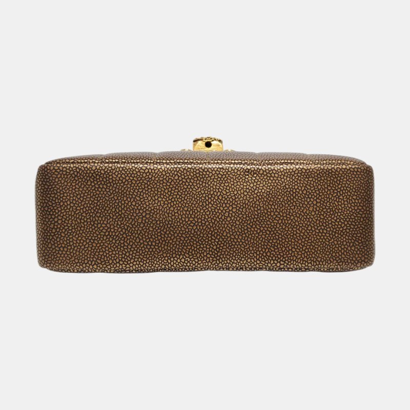 CHANEL金色牛皮絎縫單肩包金色五金14開-5