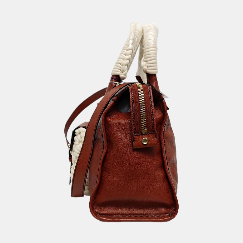 Chloe磚紅色牛皮編織單肩包金色五金可拆卸肩帶-2