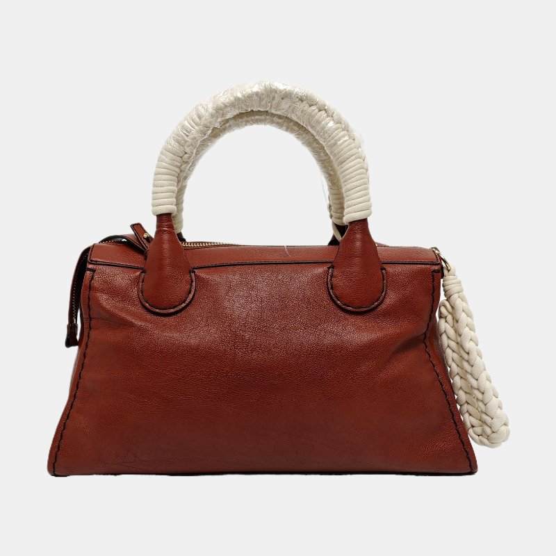 Chloe磚紅色牛皮編織單肩包金色五金可拆卸肩帶-4