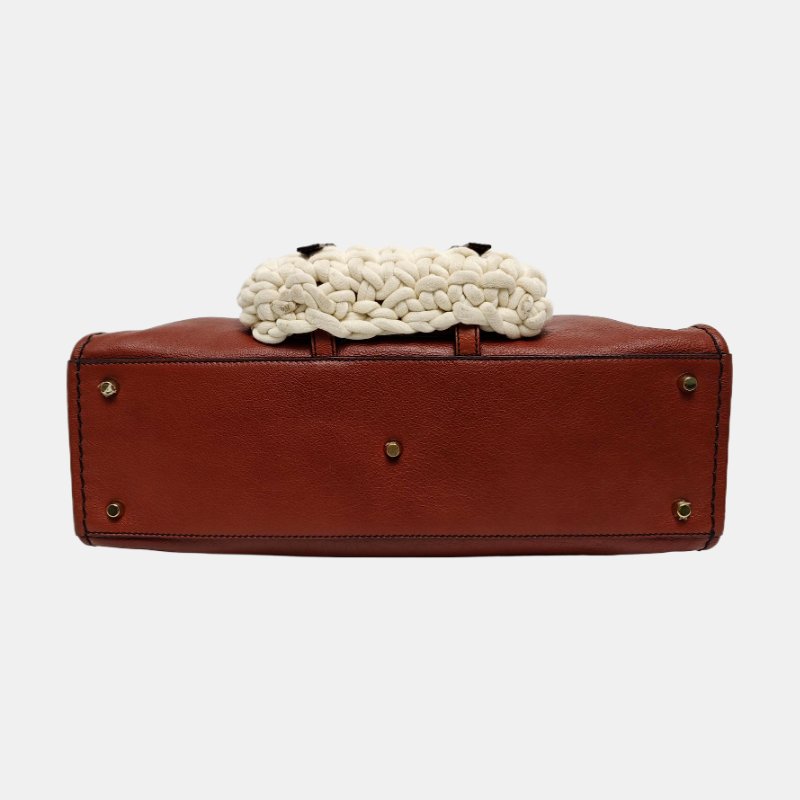 Chloe磚紅色牛皮編織單肩包金色五金可拆卸肩帶-5