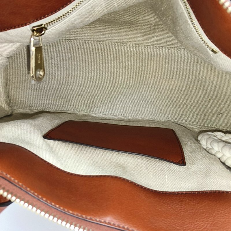 Chloe磚紅色牛皮編織單肩包金色五金可拆卸肩帶-6