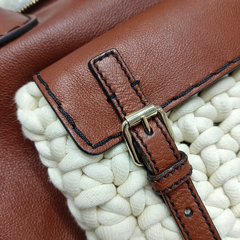 Chloe磚紅色牛皮編織單肩包金色五金可拆卸肩帶-8