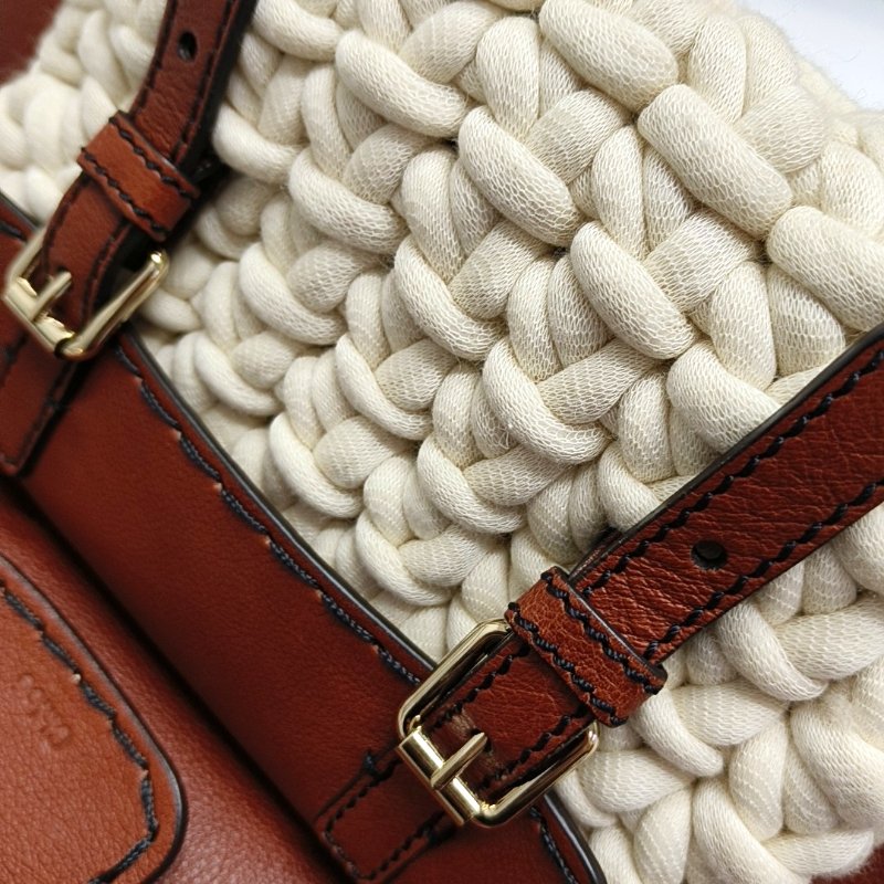 Chloe磚紅色牛皮編織單肩包金色五金可拆卸肩帶-9