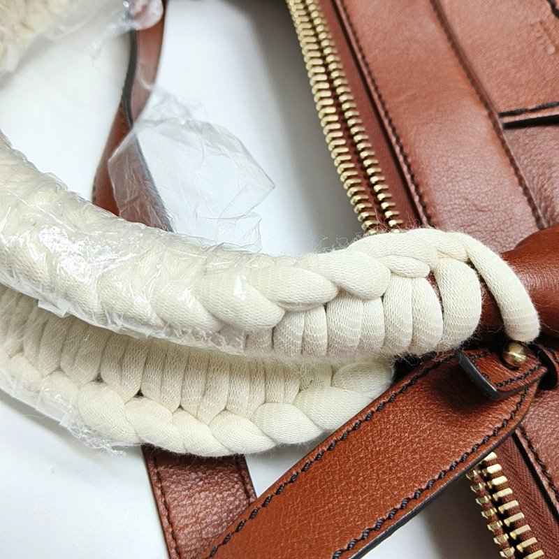 Chloe磚紅色牛皮編織單肩包金色五金可拆卸肩帶-10