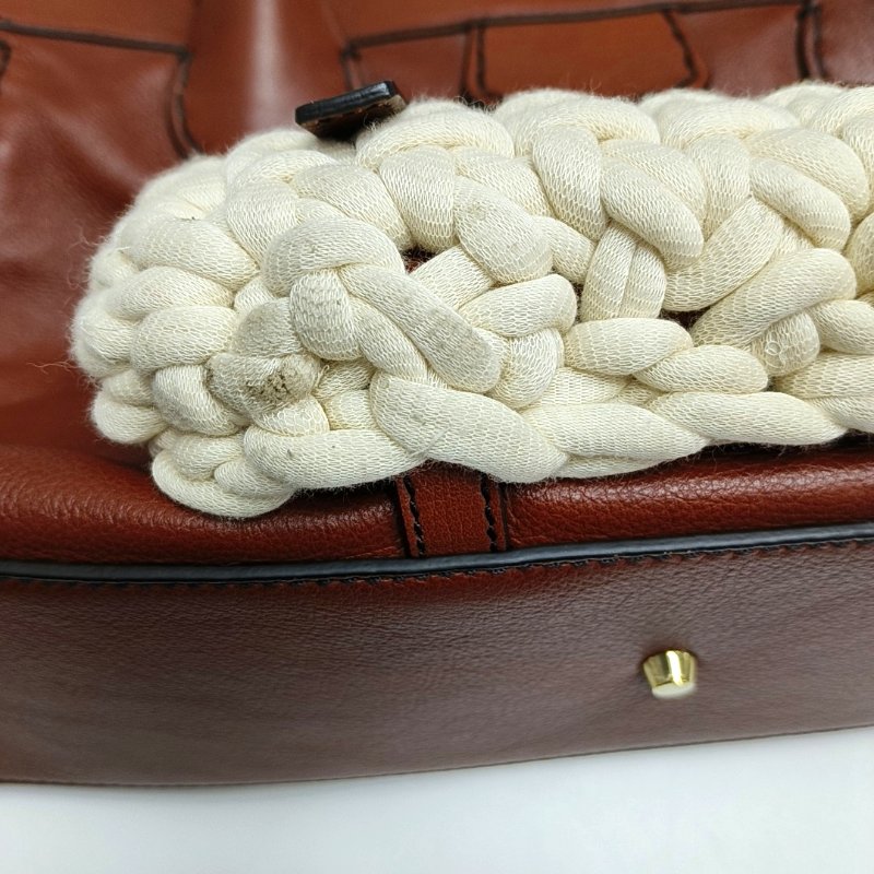 Chloe磚紅色牛皮編織單肩包金色五金可拆卸肩帶-11