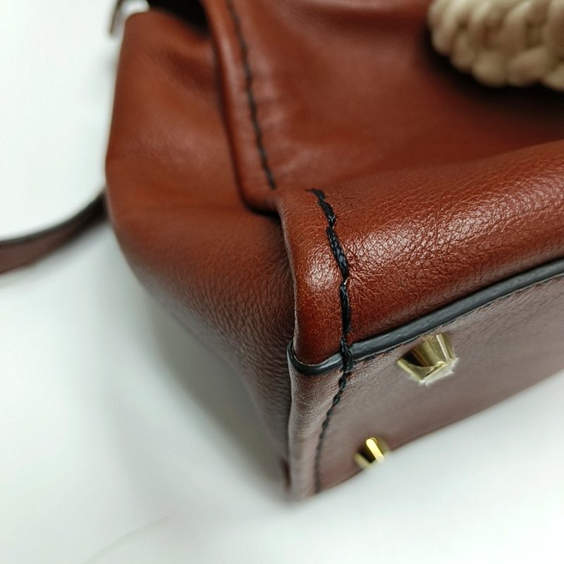 Chloe磚紅色牛皮編織單肩包金色五金可拆卸肩帶-12