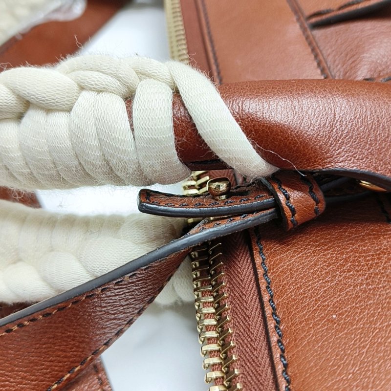 Chloe磚紅色牛皮編織單肩包金色五金可拆卸肩帶-15