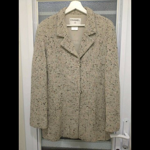 Chanel 灰色毛呢編金蔥外套