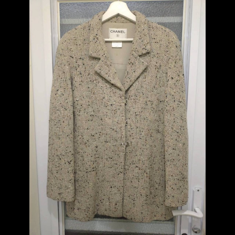 Chanel 灰色毛呢編金蔥外套-0